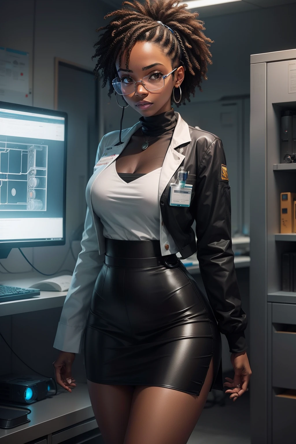 Doctor Mia is a black scientist who works in a lab building a robot