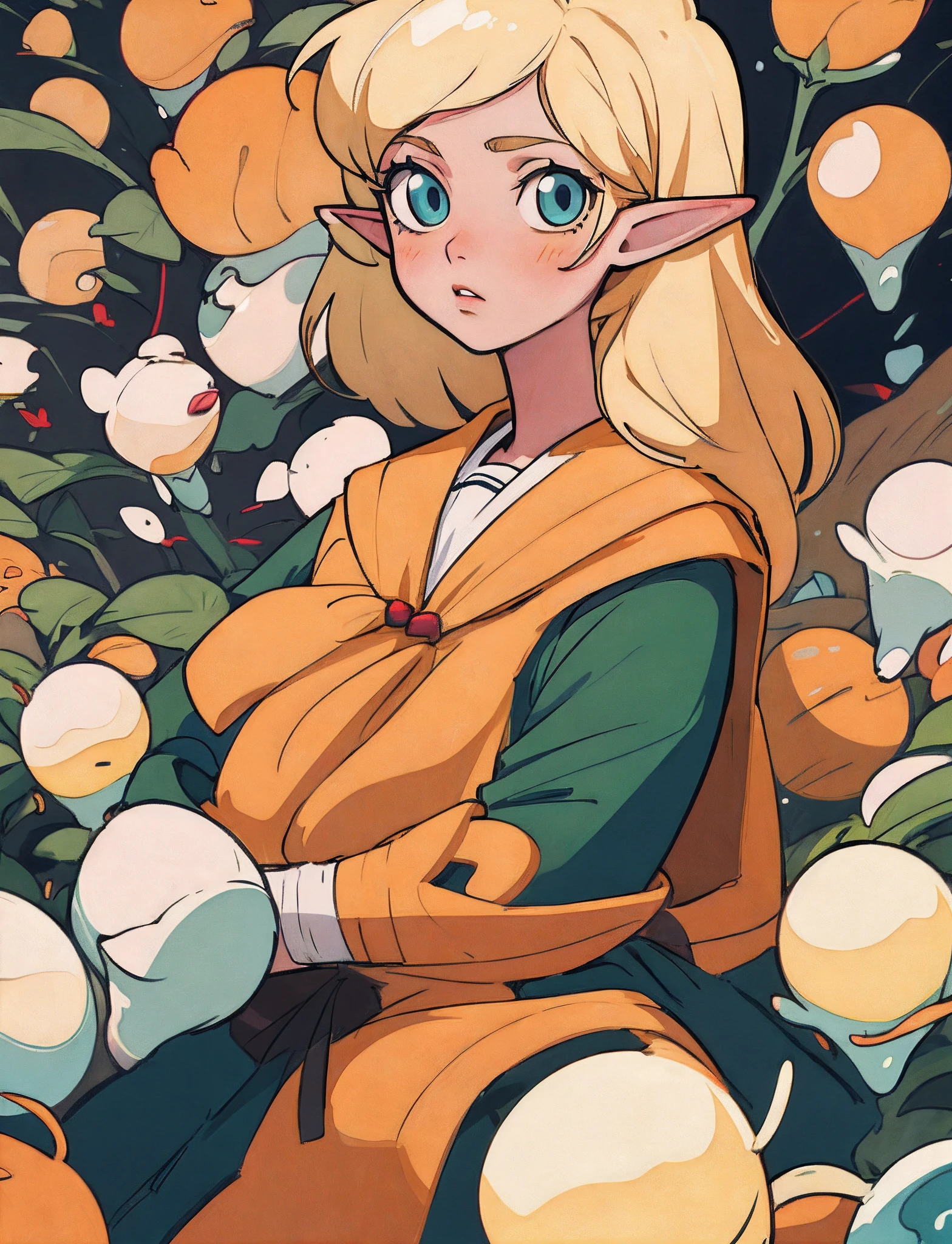 masterpiece, high quality, elf, school girl, blonde, anime
