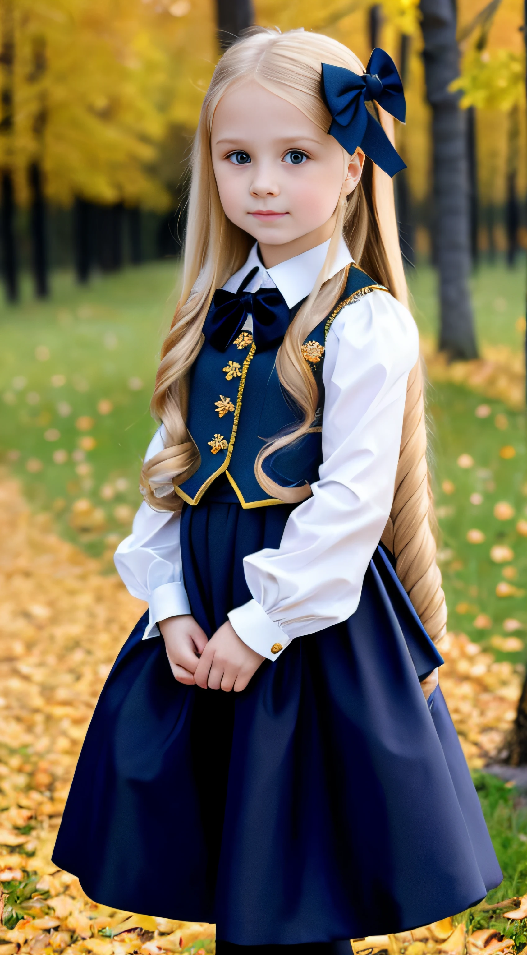 Russian, Girls Children , Portrait , Long blonde hair and bow,Layered skirt,Noble,opulent,cropped shoulders