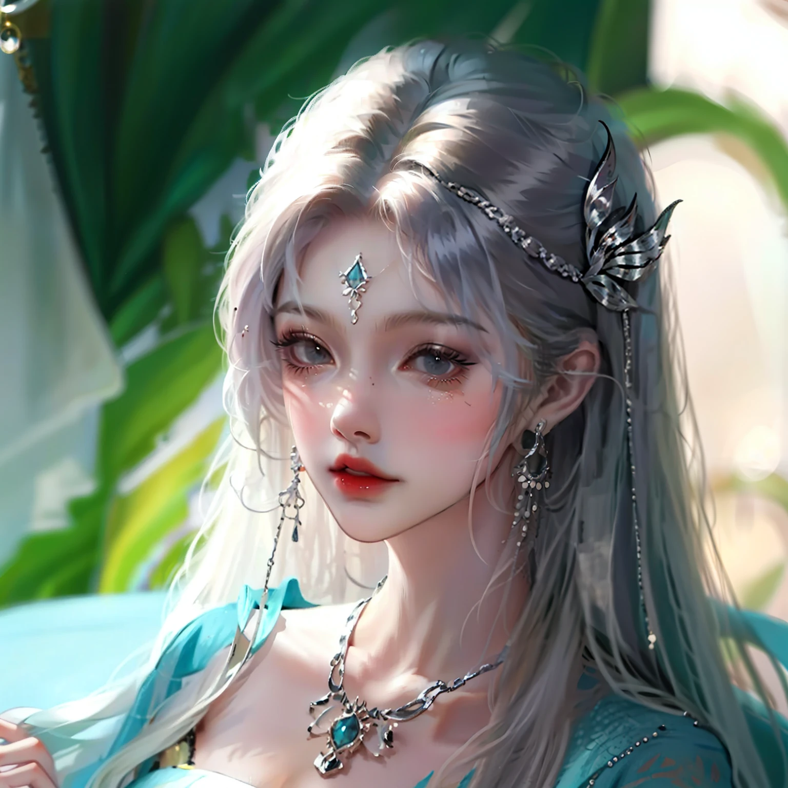 Close-up of a woman with rich and colorful hair and necklace, Anime girl with cosmic long hair, The soft vibrancy of Rossdraws, Guvez-style artwork, Fantasy art style, rich and colorful], Vibrant fantasy style, Rossdraws Vibrant cartoons, cosmic and rich and colorful, Gu Weiss, rich and colorful digital fantasy art, Stunning art style, Beautiful anime style, Full body lighting, Skin brightening, Sexy expressions
