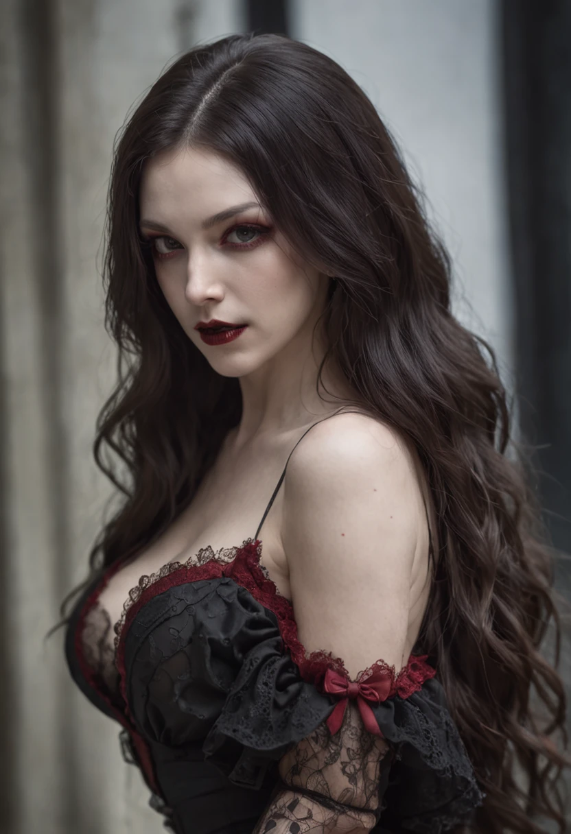 1 Vampires, (Female:0.8), poison fangs, Blood, Neck bites, Pale skin, intense eyes, Seductive expression, (Blood dripping:1.2), (Erotic atmosphere:1.3), Dark hair, Long flowing hair, (Black lace dress:1.2), (cropped shoulders:0.9), (Red corset:1.1), (Torn clothing:0.8), (Seductive pose:1.2), (Moaning:1.4), (Moonlight:1.3), (gothic environment:1.2), (haunting background:1.1), (lifting one leg:1.2), (Glossy lips:0.9), (Whisper sweetly:1.2), (sensual lighting:1.3), (Long nails:1.1), (Heavy atmosphere:1.2), (A lingering touch:1.3), (Erotic tension:1.4).