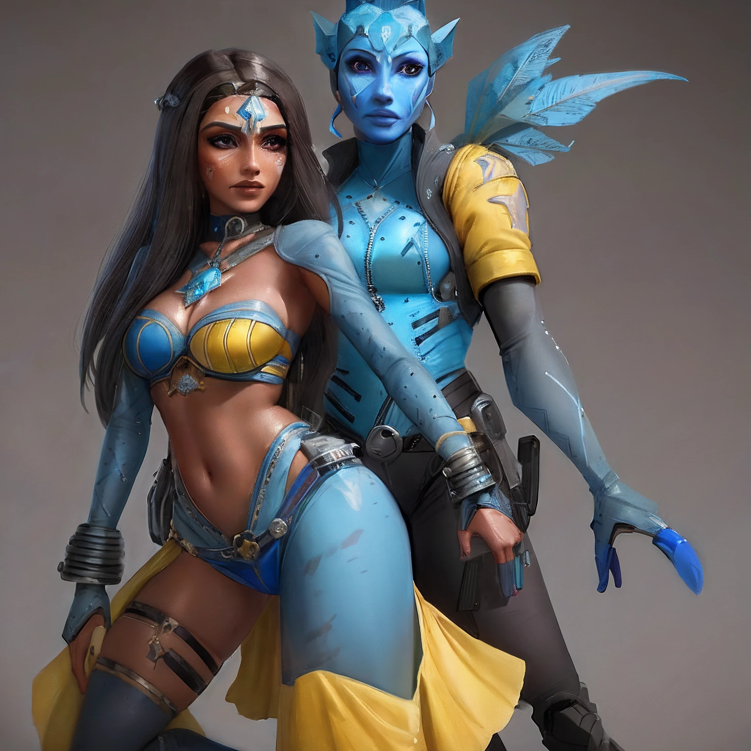 Araffe e uma mulher com pele azul e maquiagem azul, devianart e cgsociety, deviantart artstation cgscosiety, trending in cgsociety, cgsociedade inspirada, CGSsociety, corpo inteiro, airbrush concept art, trending in the artstation, Obra-prima da CGSOCIETY, trending in artstation, 3 d render arte do caractere 8 k, by senior character artist