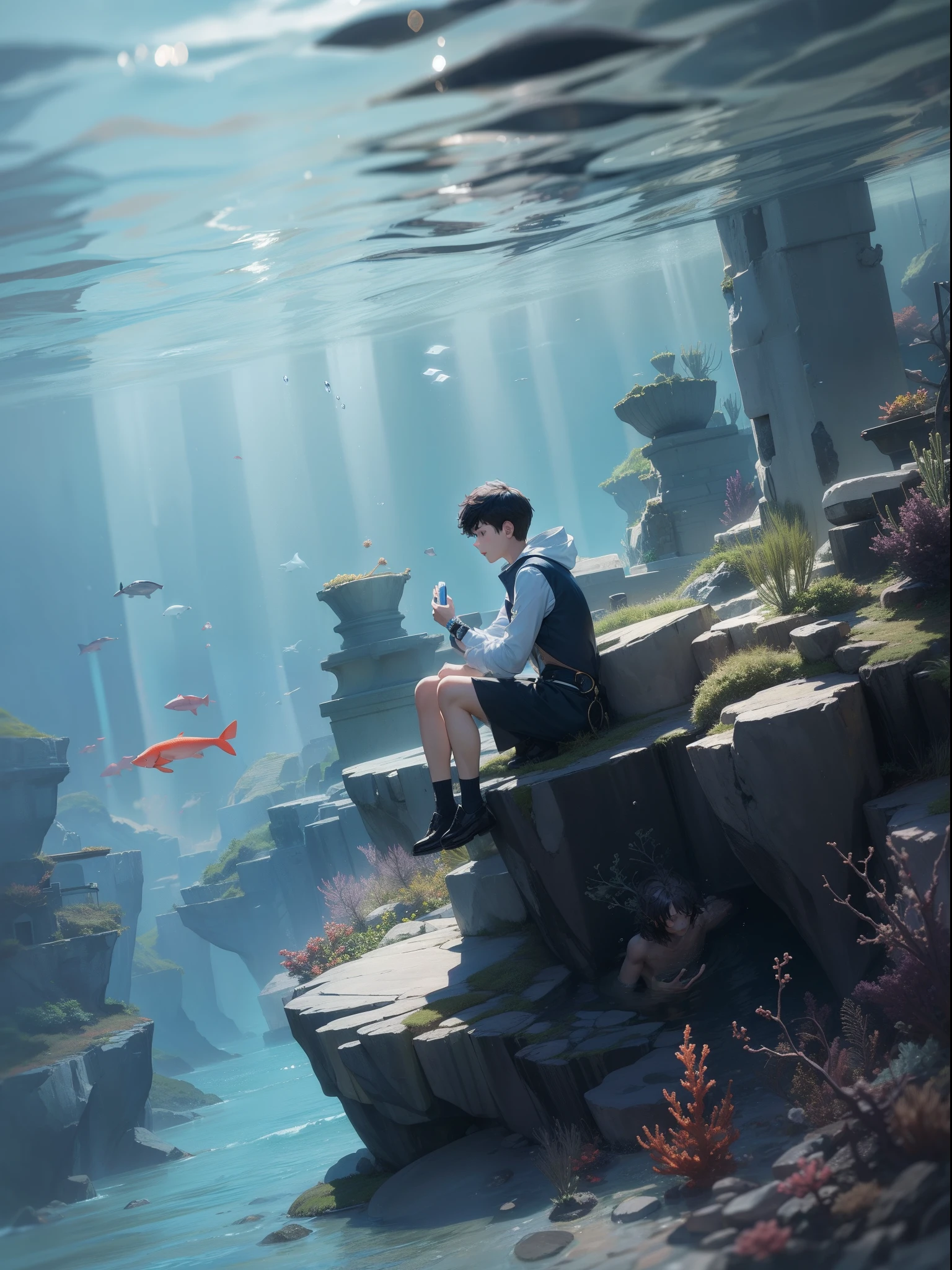 Boy under water, sea