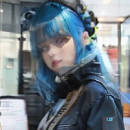 1 girl  realistic hair blue