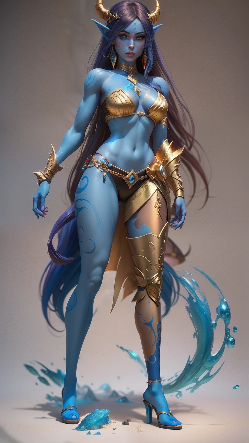 um close up de uma mulher com tinta azul no corpo, Djinn human hybrid, epic 3 d oshun, Tiefling azul, asian female water elemental, djinn azul, epic exquisite character art, Vencedor do concurso Artstation, Vencedor do concurso CGSetline!!, Vencedor do concurso CGSetline!!!, arte do personagem de fantasia, Artgerm Julie Bell Beeple