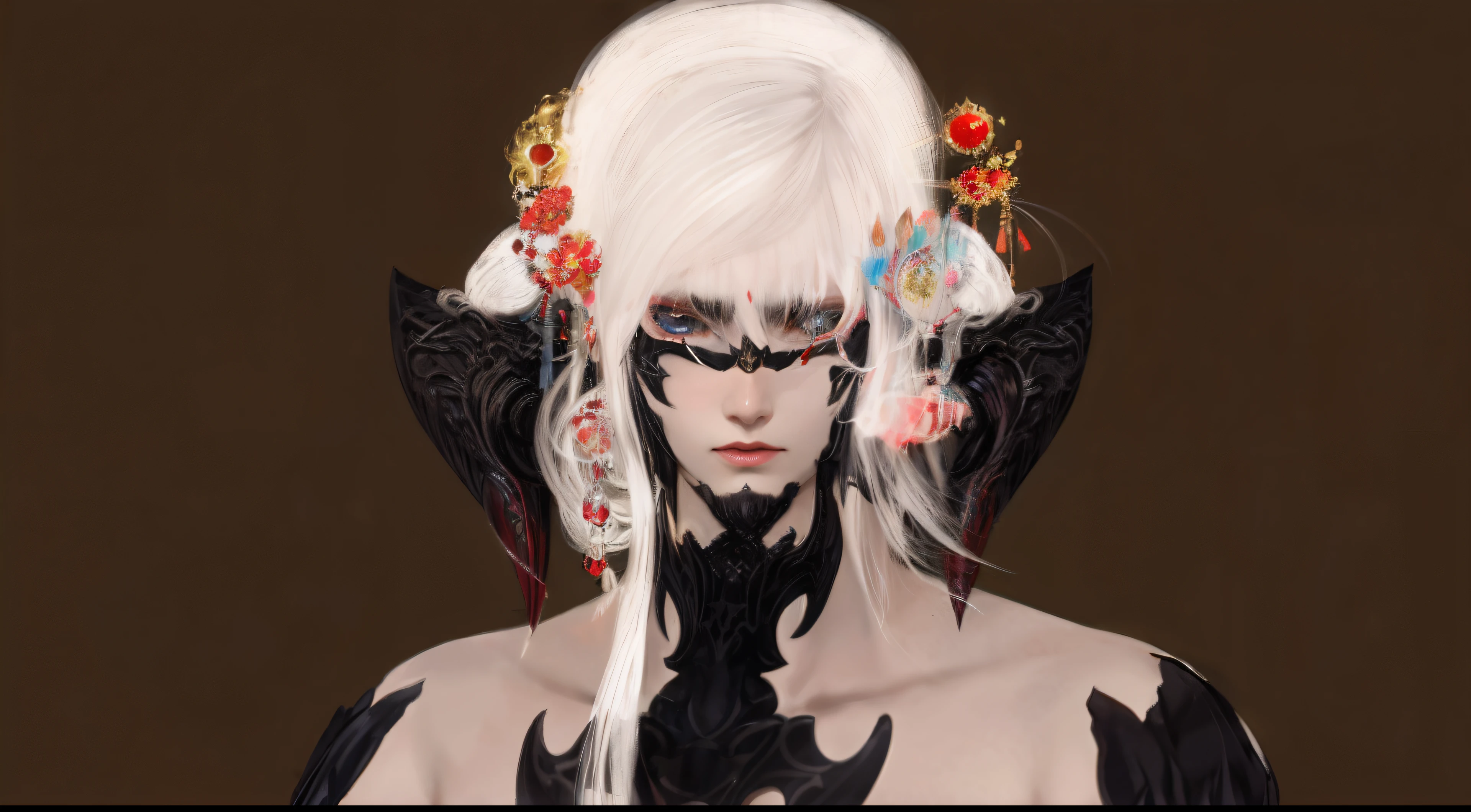 ornate hair, Palatial and threatening faces, portrait of albino mystic, inspired by Ren Xiong, white-haired god, hyper-detailed fantasy character, final fantasy 14 style, albino mystic,aura,ember