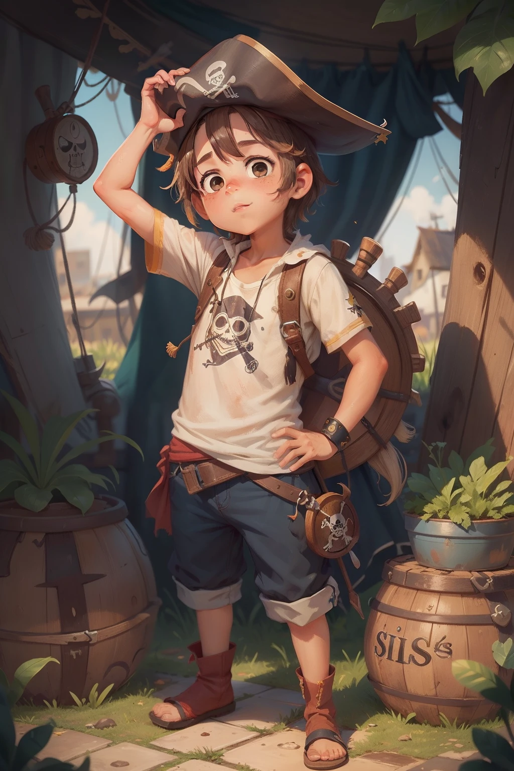 Crie a imagem de um garoto aventureiro para um desenho animado infantil. entre 6 12 anos, without glasses, com mochila,  um aventureiro destemido.”