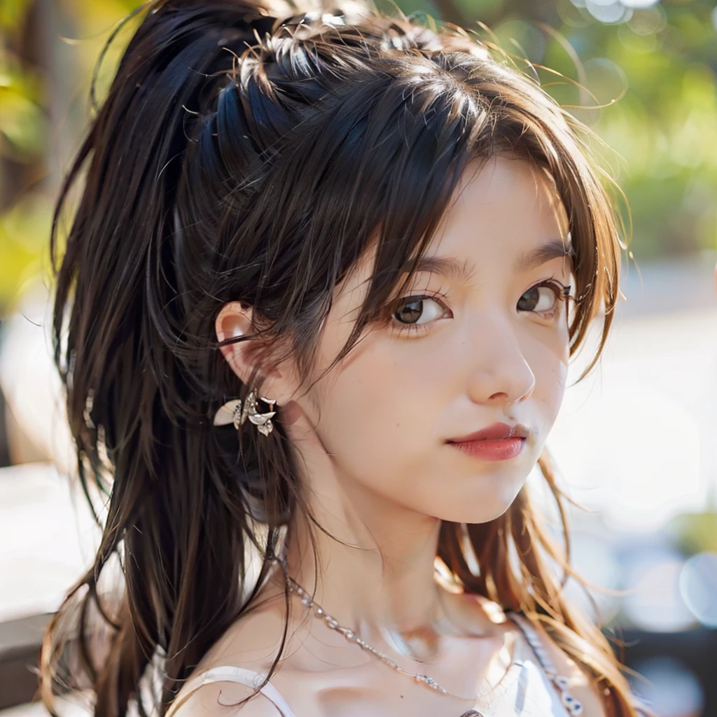 (tmasterpiece,Need,1girll,Solo,Crafted with meticulous precision,color difference),realisticlying,((Medium breath)),cropped shoulders,Pink Long Hair,red headgear,Red highlight,Green eyes,耳Nipple Ring,Sharp eyes,Perfectly symmetrical body，(PureErosFace_V1:0.3)，neck chain，Neon shirt，Open jacket，White thin shoulder straps，against a wall，brick walls，scribbles，dim murky lights，alley，looking at viewert，((Mean，Tempting，Attractive cleavage))，Bust photo