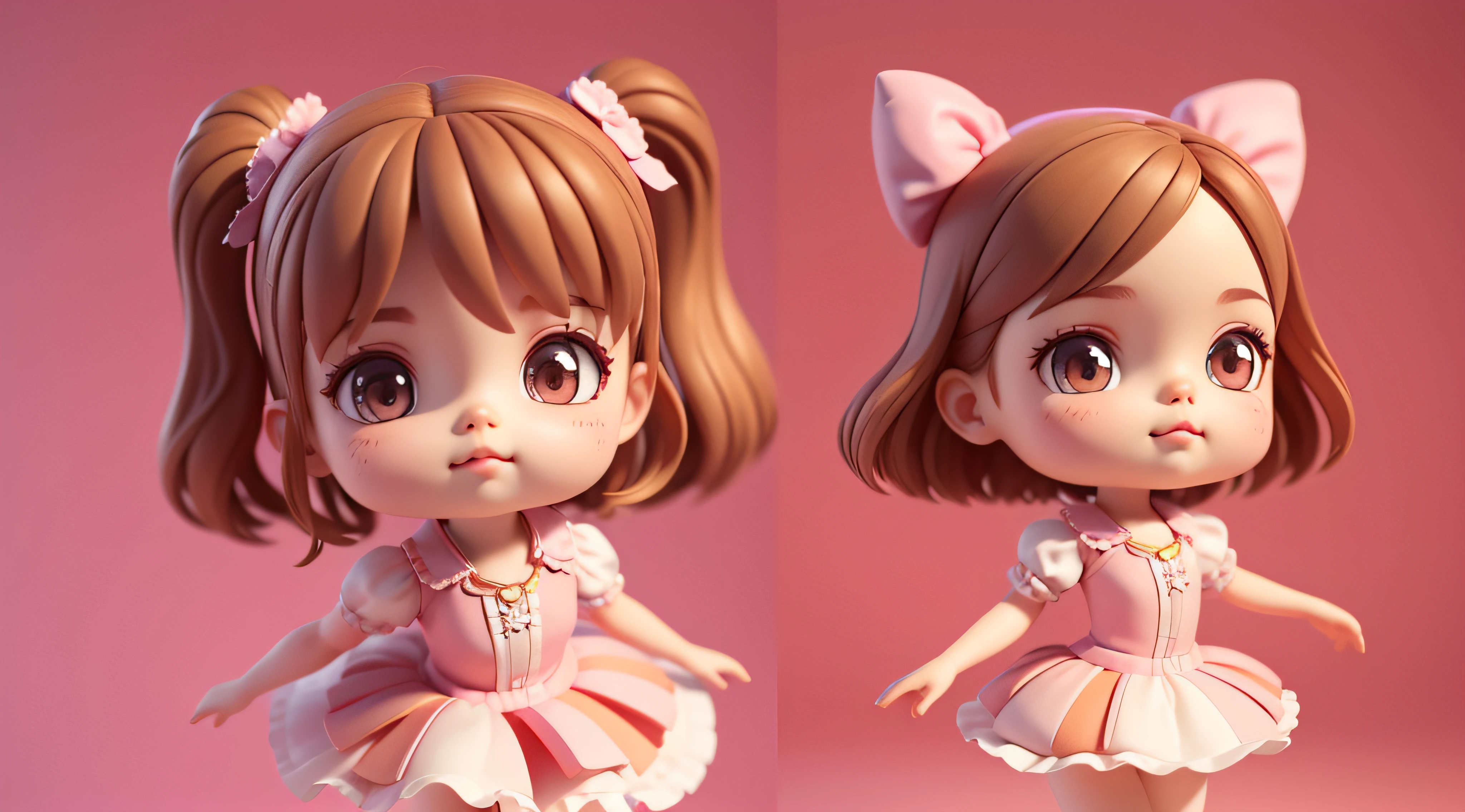 highly detailed 3D render cute brunette ballet dancer, high detailed textures, soft smooth textures, kids cartoon style, pink gradient background.