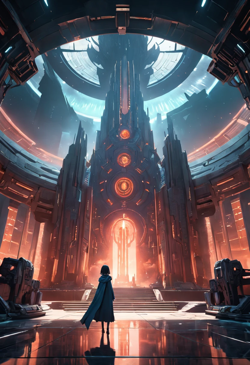 Hay un templo, Disparo de efectos visuales, Impresionantes efectos visuales, sci-fi cinematic movie still, 8 k movie still, dramatic sci-fi movie still, From a Movie 2023 Sci Fi 8K, vfx action shot, Film frame of a cool temple, Estilo Fantasy 8 K Octano Render, Science fiction film