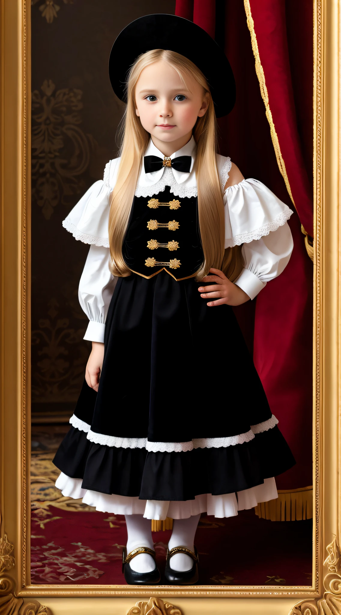 Russian,  , Portrait , Long blonde hair and bow，Layered skirt，Noble，opulent，cropped shoulders