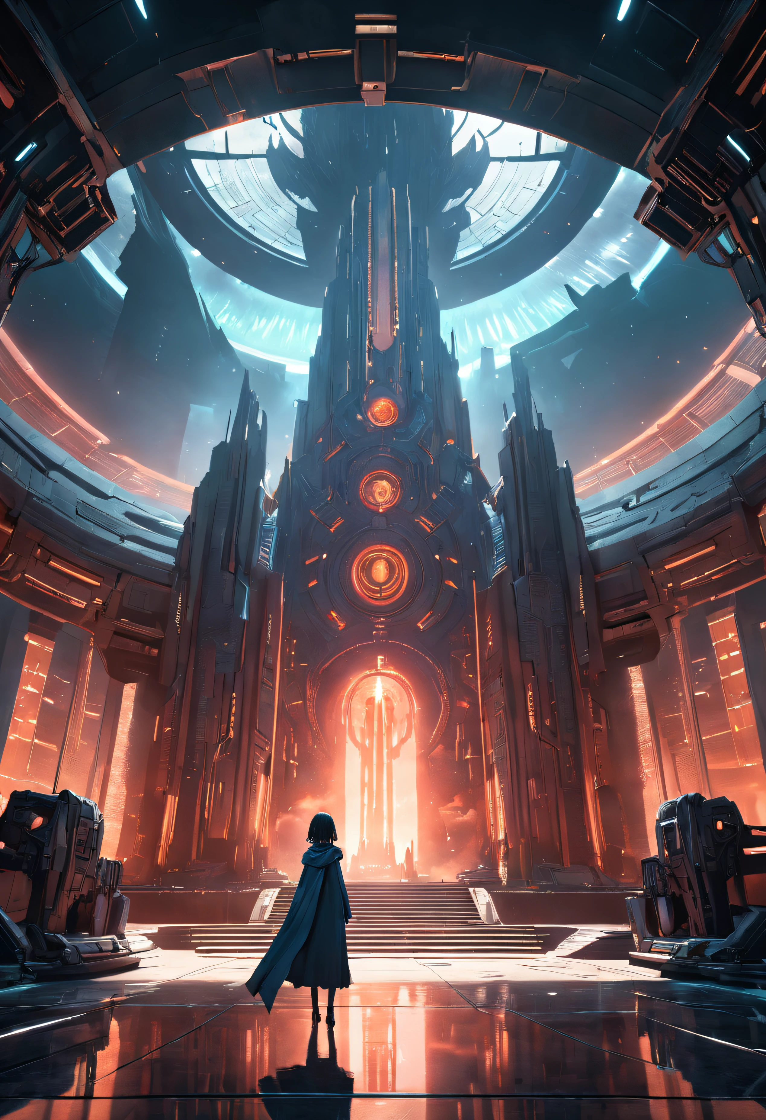 Hay un templo, Disparo de efectos visuales, Impresionantes efectos visuales, sci-fi cinematic movie still, 8 k movie still, dramatic sci-fi movie still, From a Movie 2023 Sci Fi 8K, vfx action shot, Film frame of a cool temple, Estilo Fantasy 8 K Octano Render, Science fiction film