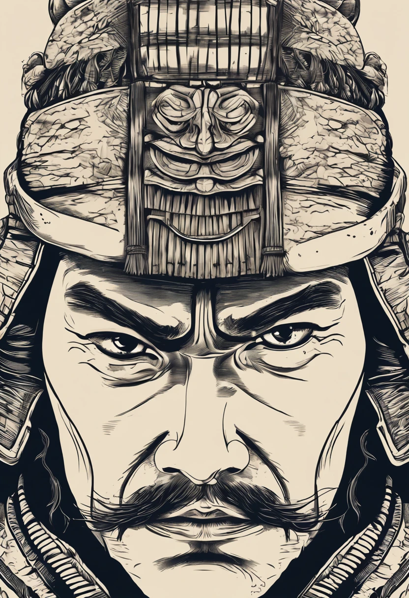 (((Front view))) Samurai head isolated on white background, poli baixo, Retro aesthetic, foco no personagem, cinema4d, 4k resolution, Tons naturais complementares, cores tradicionais.