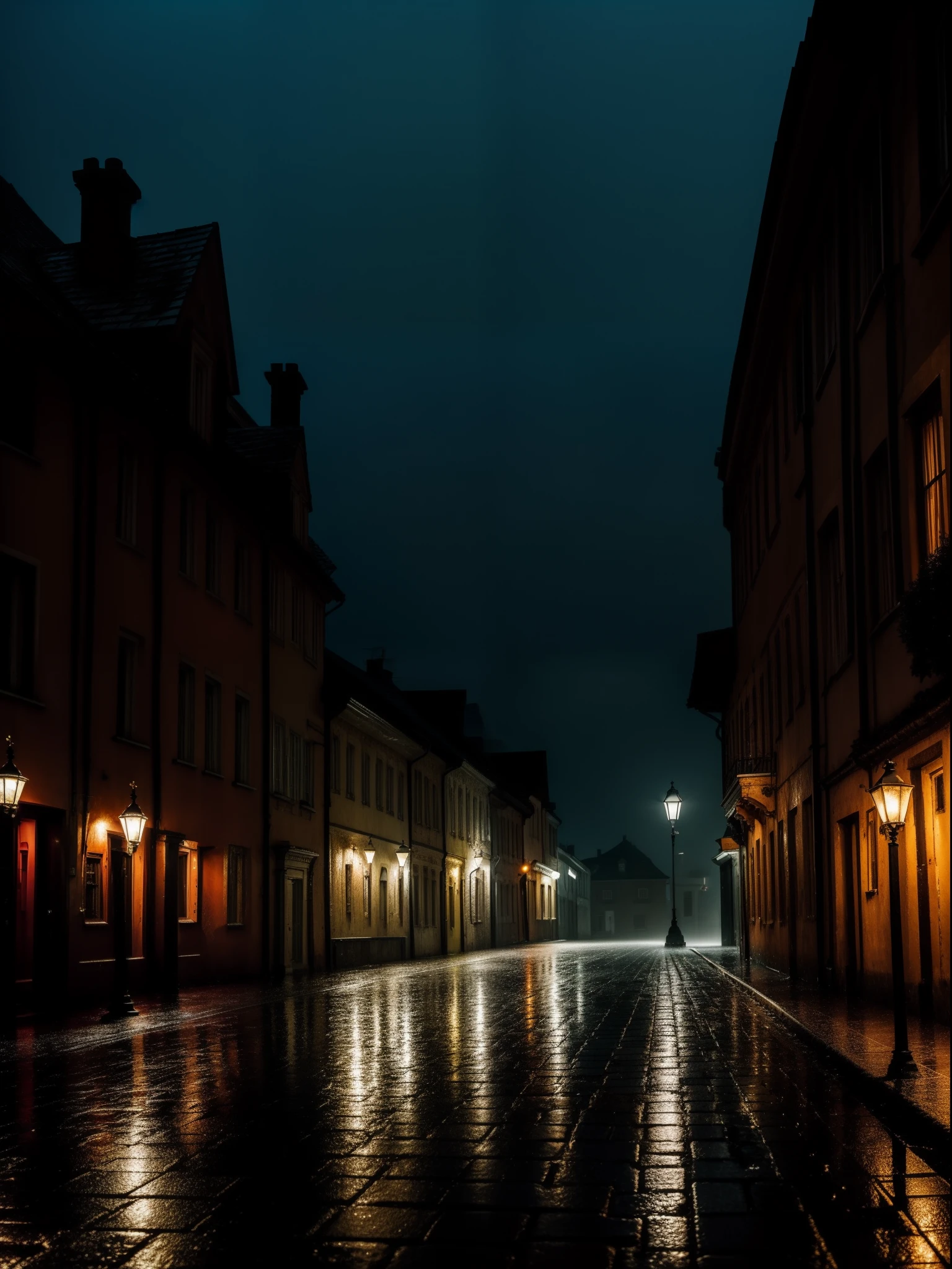 Loneliness in the rain, dampness, mist, Old Town at night