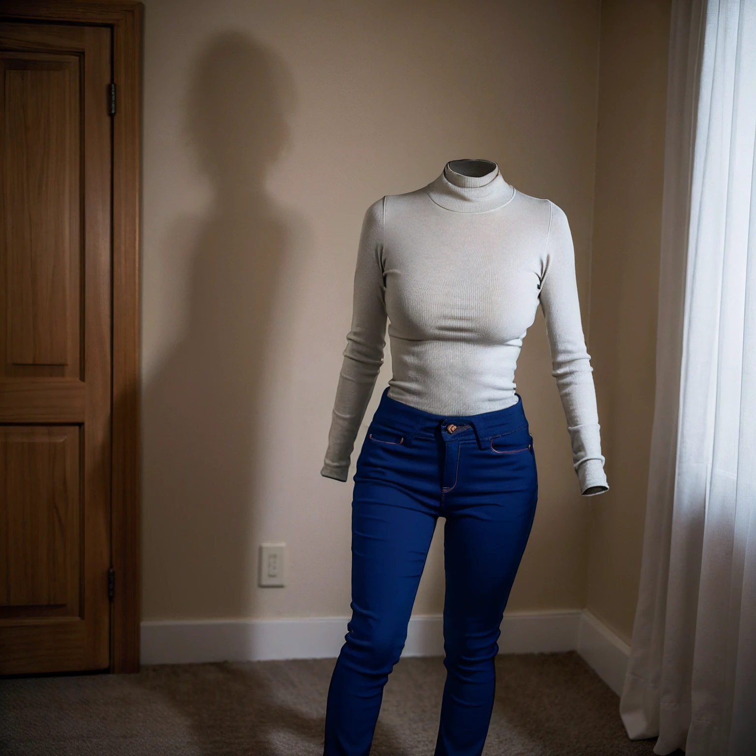 (girls' skinny pants:1.7) , (skinny pants swells as if worn by invisible girl:1.7),((invisible, no humans:1.7, headless:1.7, handless, legless)), (big breasts:1.8),(in the closet)
(8k, RAW photo, best quality, masterpiece:1.2), (realistic, photo-realistic:1.37),photon mapping, radiosity, ((Hasselblad photography)),physically-based rendering,