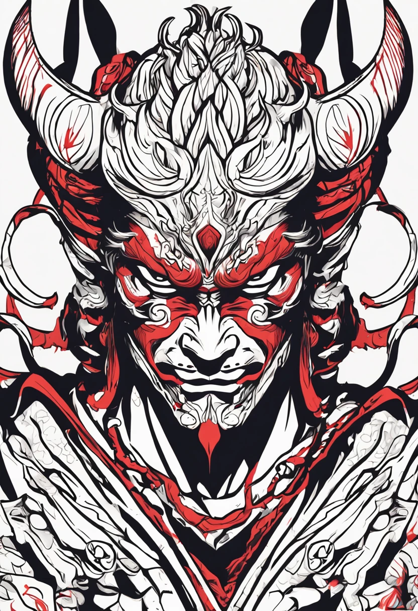 A closeup of a cartoon character with a demon face, Demon Samurai, villain wearing a red oni mask, demon samurai warrior, samurai with demon mask, eles chifres, cara belesto na arte demon slayer, samurai neon, Belesto Japanese demon boy, demon samurai mask, estilo de arte demon slayer, mask them, Retrato de Onmyoji, arte detalhada onmyoji, eles