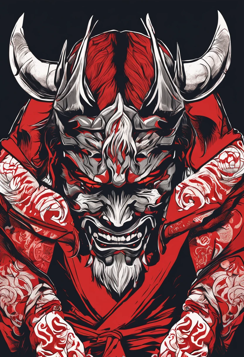 A closeup of a cartoon character with a demon face, Demon Samurai, villain wearing a red oni mask, demon samurai warrior, samurai with demon mask, eles chifres, cara belesto na arte demon slayer, samurai neon, Belesto Japanese demon boy, demon samurai mask, estilo de arte demon slayer, mask them, Retrato de Onmyoji, arte detalhada onmyoji, eles