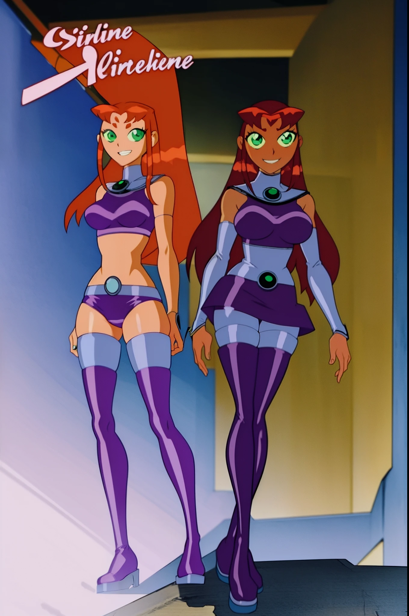 starfire, anime, standing, full body, curvy, smile, medium breast,kimono, pants, pantyhose, full body suit