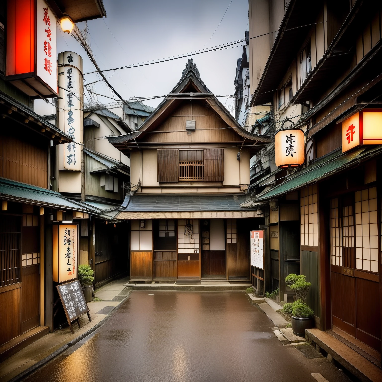 Small building with a sign in front、Japan tavern、nostalgia、Exterior photo of the restaurant、Japanese houses、2 4 mm ISO 8 0 0色、Cozy and peaceful atmosphere、cafes、Bangkok、front-facing view、pleasant cozy atmosphere、Old house、Restaurant Abekuune Terrace seen from the outside、2 4 mm ISO 8 0 0
