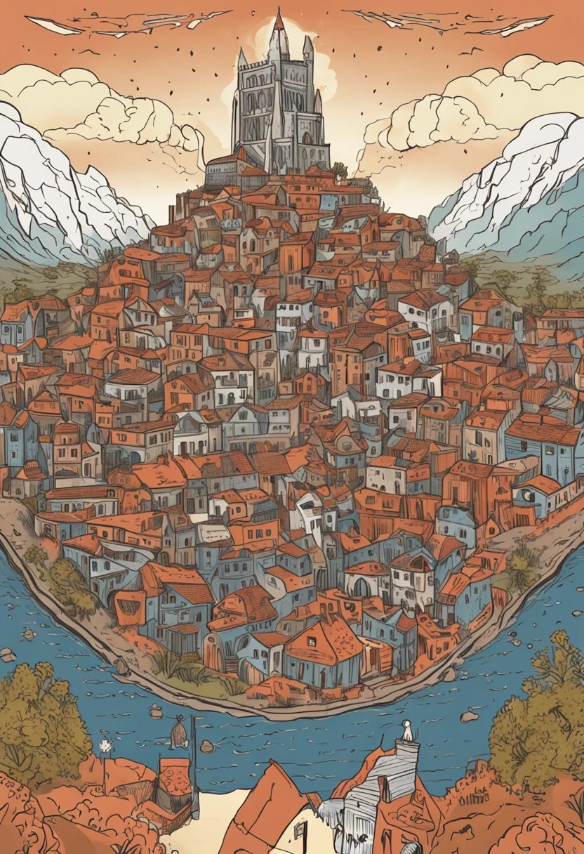Um bardo com seus 30 anos vestindo uma capa surrada em uma viela medieval