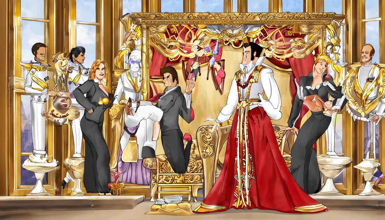 [1] = elvis presley cover gordinho, sitting watching a large heart ornamented with golden rococos, A great luminous heart
[2] = A chubby guy with the look of Elvis Presley, elegantemente vestido com um smoking dourado coberto de lantejoulas, is sitting on a red velvet throne. His eyes sparkle with admiration as he observes a large heart ornamented with golden rococos that radiates a warm, golden light, creating a magical and enchanting atmosphere.
[3] = The setting is a sumptuously decorated ballroom of the eighteenth century, com lustres de cristal, golden mirrors and richly embroidered tapestries. The big luminous heart is the focal point of the room, cercado por elegantes cortinas de veludo vermelho.
[4] = The scene conveys a sense of nostalgia and romance, evocando os anos dourados de Elvis Presley. There is an atmosphere of charm and reverence in the air, como se o gordinho estivesse testemunhando algo verdadeiramente especial.
[5] = high-resolution photograph
[6] = The photograph will be captured with a state-of-the-art DSLR camera, using soft lighting and a high-quality lens to ensure sharp detail and vibrant colours.
[7] = Nenhum elemento negativo deve estar presente na imagem. Make sure there is no blur, poor quality or distortion in the photograph.

Negative prompt:
imagem dupla, maquiagem, estatua, anatomia ruim, rosto deformado, dedos fundidos, incorrect hands, rosto sem detalhes, cores pastel, lack of facial features, assustador, feio, membros extras, 2 pessoas, baixa qualidade, texturas ruins, cores opacas, falta de brilho, bad formation, abstrato, deformado, cartoon, animado, brinquedo, figura, emoldurado, desfigurado, mal desenhado, membros extras, close-up, preto e branco, cores estranhas, borrado, watermark, blurred mist, 2heads, long neck, watermark, corpo alongado, imagem cortada, fora de quadro, deformed hands, dedos torcidos, imagem dupla, malformed hands, multiple heads,