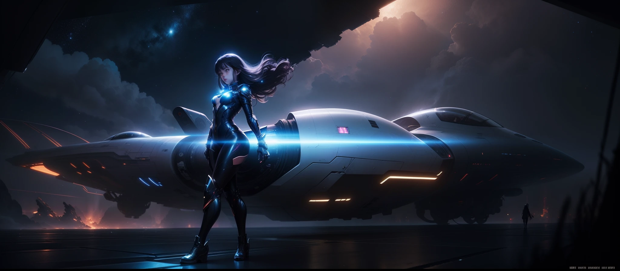 perfect beautiful face, perfect eyes, Dark almost black sky cute Female passenger laying in bed in an escape pod highly technical in futuristic scifi deep space past nebula photo realistic in the style of Robert A. Heinlein dark night lightning alien skySCI-FI, Fantasy World, (styles of Mamoru Hosoda, Makoto Shinkai, Wit Studio, CoMix Wave Films, madhouse studio and studio Chizu), full body, anime, hyperdetailed photography, film photography, analog photography, film grain, extreme detail, 12k, ultra hd, hyperrealism, trending on artstation, polished, beautiful, radiant, synesthesia, vibrant, photorealistic, realistic lighting, hair light, 8k ultra hd, unreal engine 5, full length portrait, god rays , hyperrealistic , cinematic, highly detailed , depth of field, Ultra realistic surroundings , real shadows