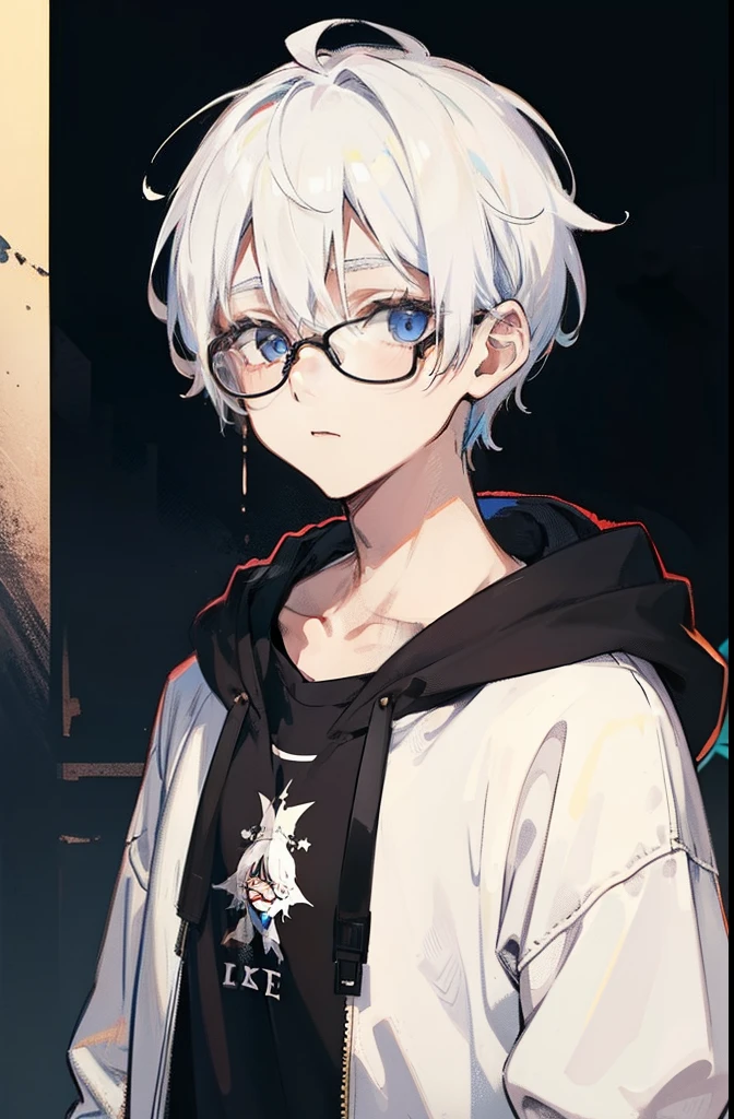 Six head shop of a boy with white hair wearing glasses and a hoodie