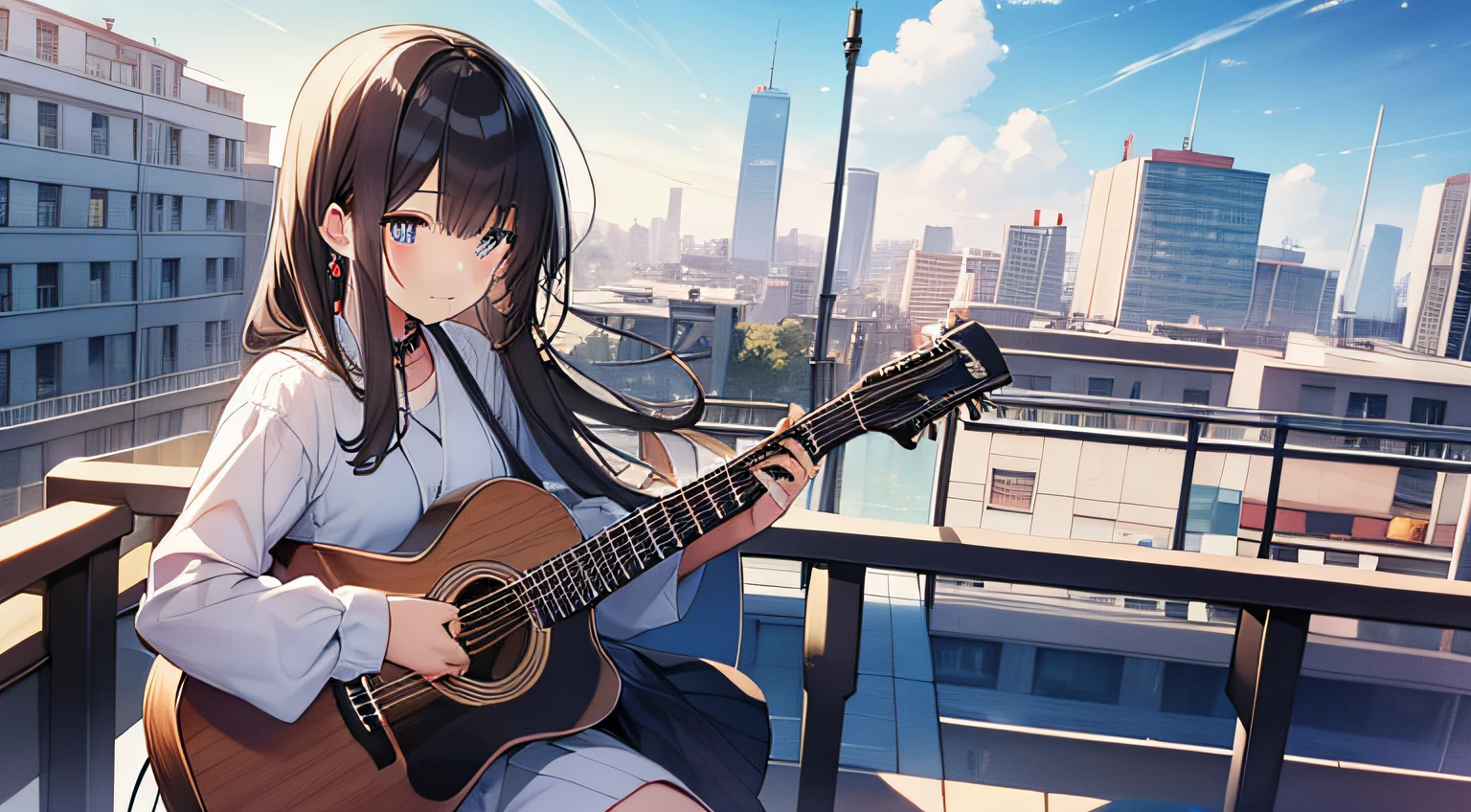 1girl\(playing guitar on brooms,high school student,intense movements,(dynamic action:1.3),long braid hair,hair color black,high jumps,hair floating,hair dancing hard,splashing, sweat,shining sun,sailor uniform,loafers,glasses,guitar performance,shouting loud,eyes closed hard\), background\(back of school building,audiences are cats\),(dynamic angle), BREAK ,quality\(8k,wallpaper of extremely detailed CG unit, ​masterpiece,hight resolution,top-quality,top-quality real texture skin,hyper realisitic,increase the resolution,RAW photos,best qualtiy,highly detailed,the wallpaper,cinematic lighting,ray trace,golden ratio\), (from below:1.7),(ground level shot:1.7),(from directly below:1.7)