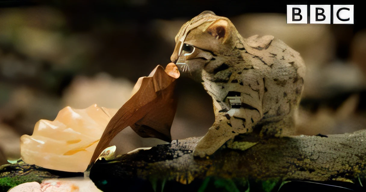 There is a cat eating something on a rock, margay, Shelter under the leaves, ohwx, Cat in the forest, jump, Cool the leaves, Sand Cat, Cutest, r/ohwx, ohwx, Beautiful and cute, about to consume you, Michel Othello, cute animal, ( visually stunning, catss, cute photograph