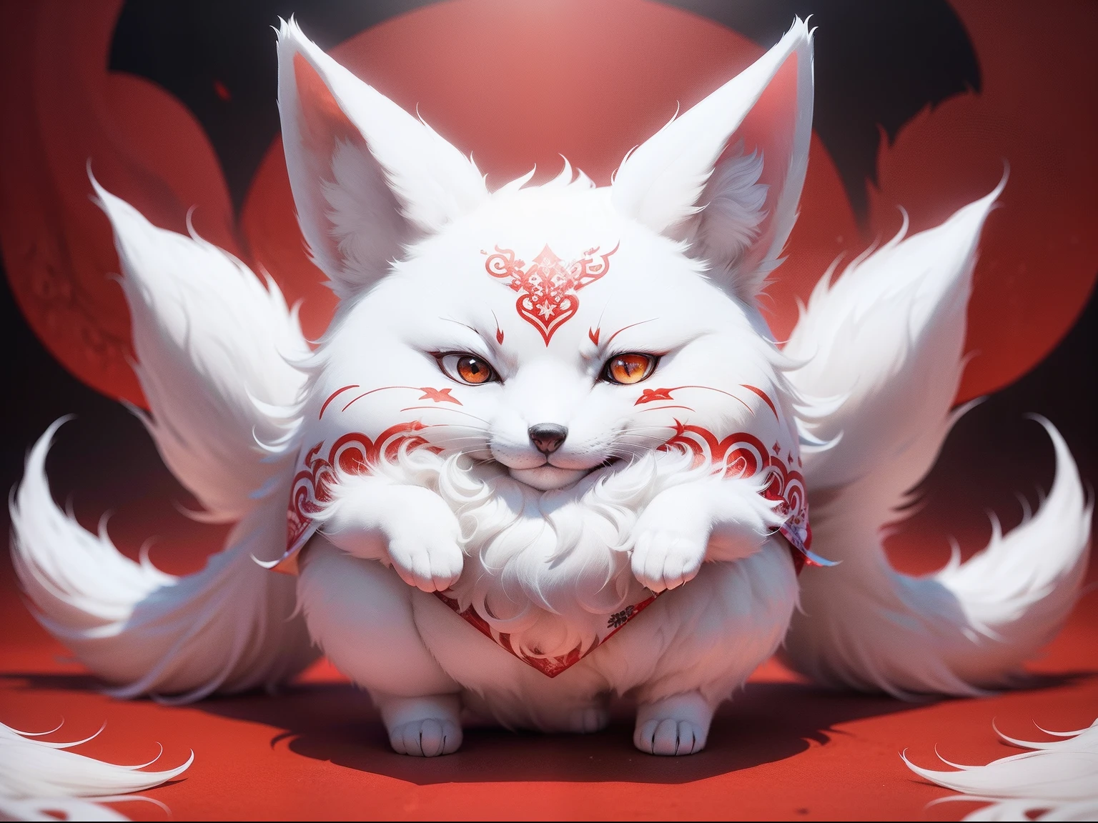 （（（（Nine-tailed white fox））））Red pattern on　mistic　Overweight