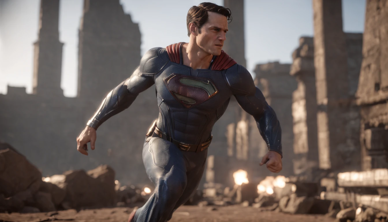 um jogo do superman do ps5, ..3d, 4k, Ultra realista, Sombras, HDR, ((Fighting the villain Thanos))