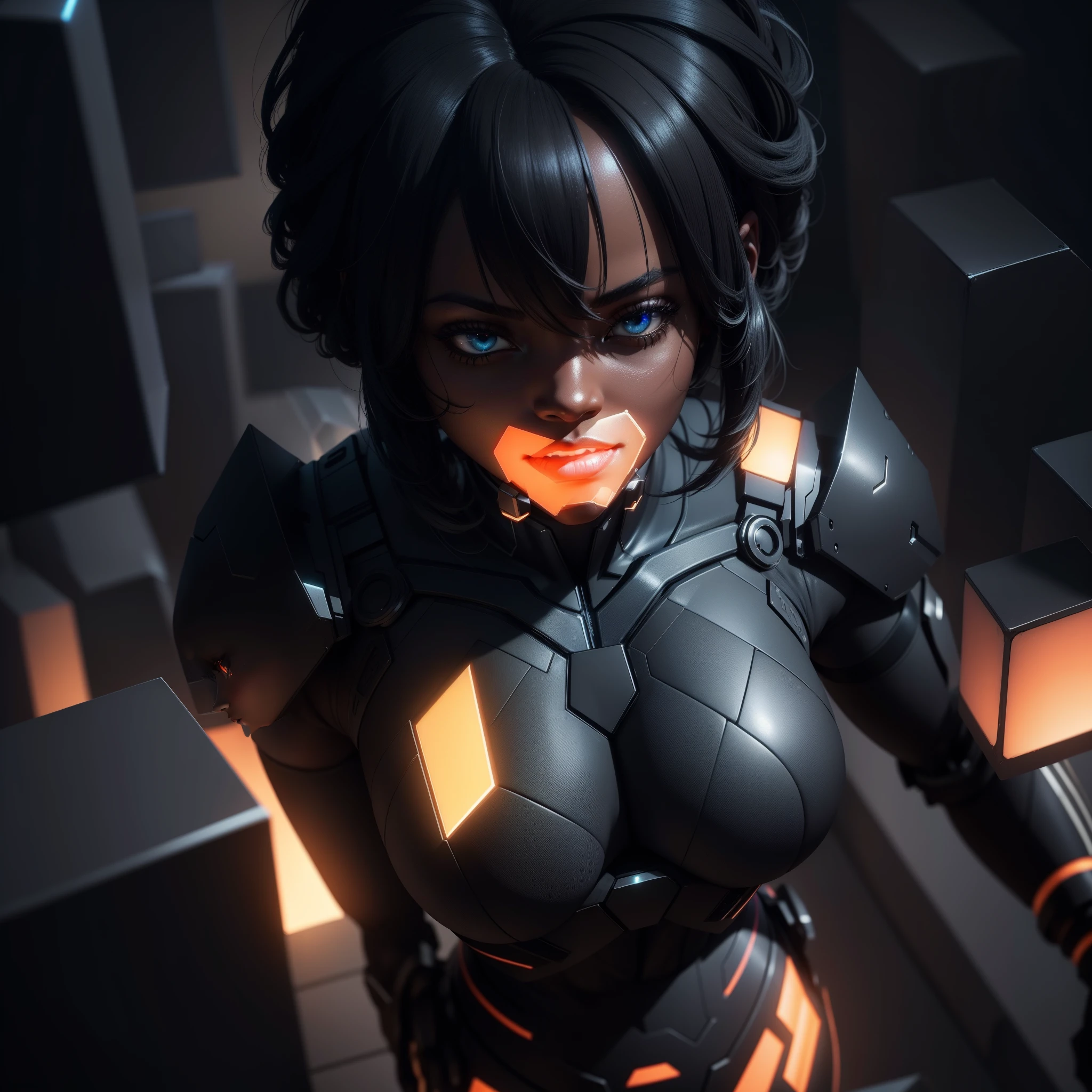 a bunch of cubes in a shape of a black woman with a light on them, abstract blocks, with iridescent light, highly detailed images, vibrant beautiful colours, photorealistic image, 8k, ultra HD, unreal engine rendered, cinematic lighting, artgerm style,