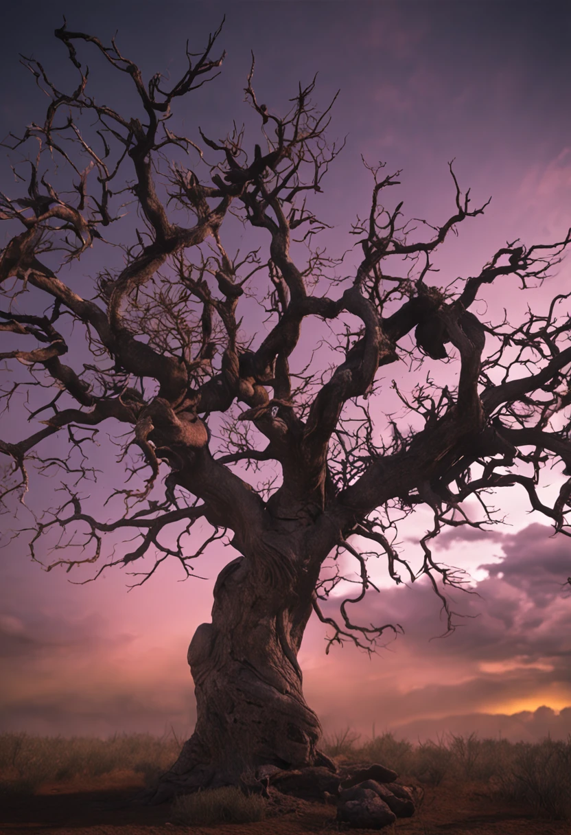 imagem de uma lua cheia grande, with a very sinister dry tree in front of you