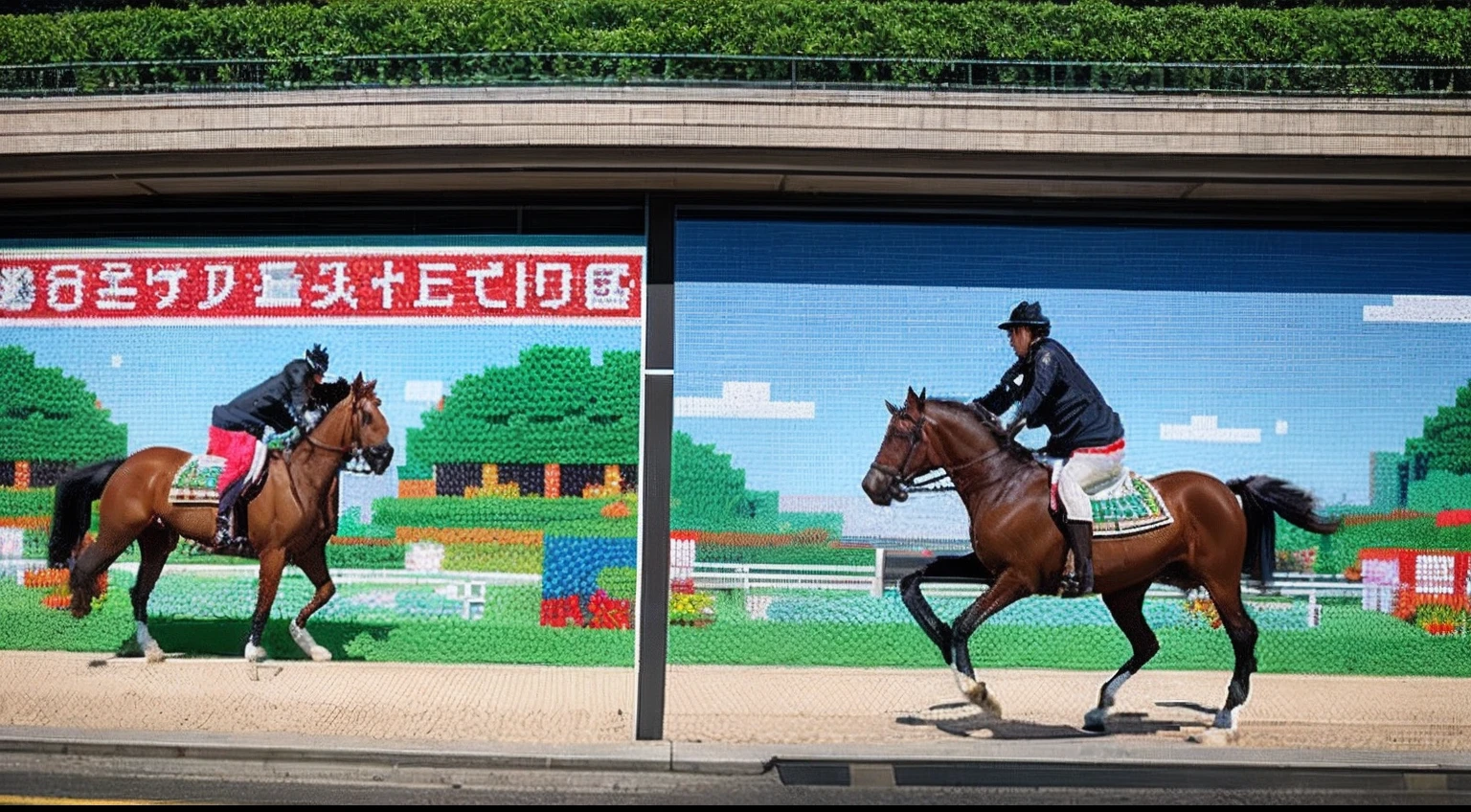 pixel game,scenography,fantastical scenes,Horse watching in Tokyo, Pixel art #pixelart