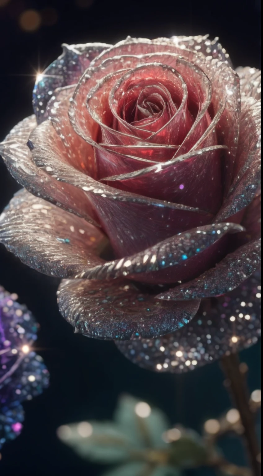 Crystal rose， fanciful, galaxias, cleanness, glittery, glittery, Splendor, Colorful, Amazing photography, dramatic  lighting, photo-realism, ultra - detailed, 4K, depth of fields, A high resolution