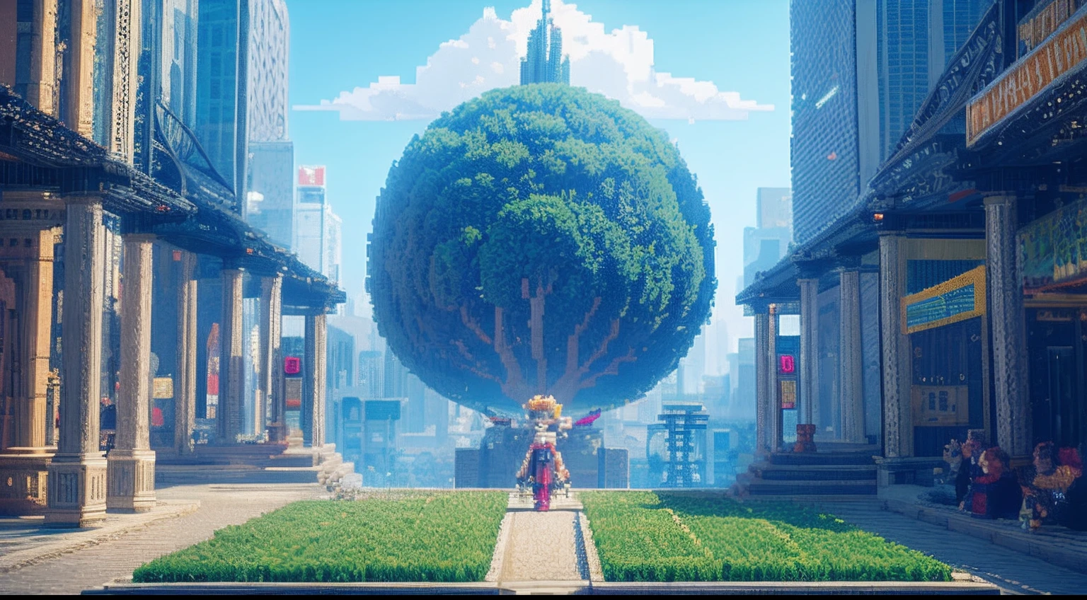 pixel game,scenography,fantastical scenes,Space City,levitating, Pixel art #pixelart