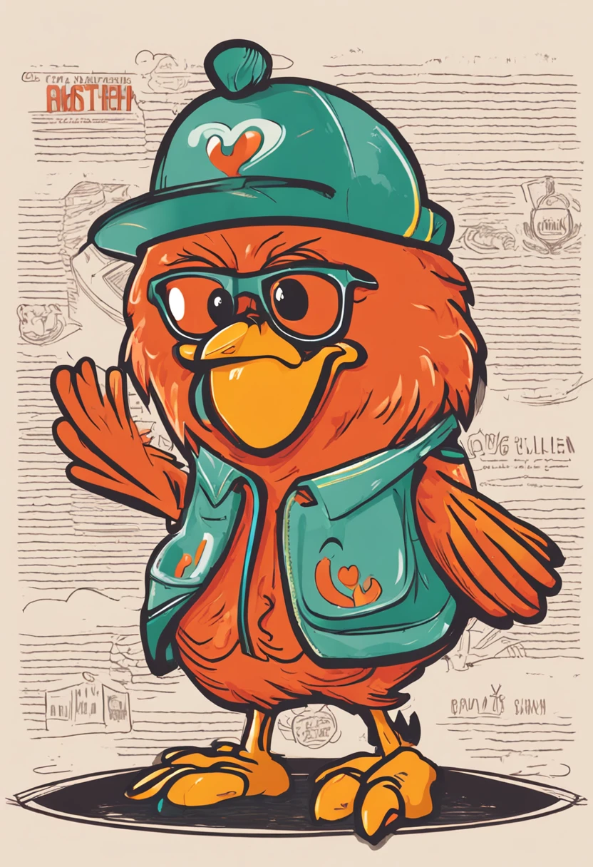 The image of a chicken can have some personalized elements，For example, with a pair of handsome glasses，Or with a funny hat。It is also possible to add some symbols or signs to the body of the chicken，to highlight the brand's features，For example, embroidered with a flame pattern on the chest of a chicken，Symbolizes the enthusiasm and vitality of the fried chicken man。

Throughout the design，Bright colors can be used，Like orange、amarelo、Red, etc，to highlight the vitality and character of the brand。Powerful lines and clean shapes can be used，To emphasize the strength and liveliness of the image of the chicken。ao mesmo tempo，Some gradient color and shadow effects can also be used，to increase the layering and three-dimensionality of the design。

Overall，The goal of the design is to pass cuteness、Lively cartoon chicken image，With powerful lines and bright colors，Showcasing the brand's dynamism and character，Grab people's attention，Enhance brand recognition and appeal。