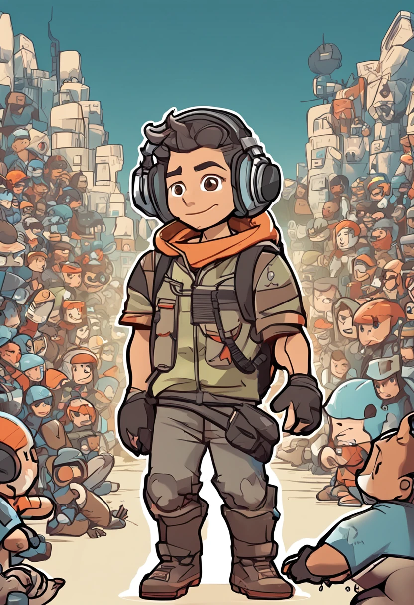 menino dos desenhos animados com fones de ouvido e um colete com um d sobre ele, Avatar de videogame, personagem de videogame, Avatar do jogo 2D do corpo superior, video game character, digital character illustration, personagem do jogo, personagem estilo anime, advanced digital chibi art, Caractere mesclado, design your own avatar, Caricato e simplista, Personagem digital, hero 2 d fanart artsation, estilo vetorial cartunesco