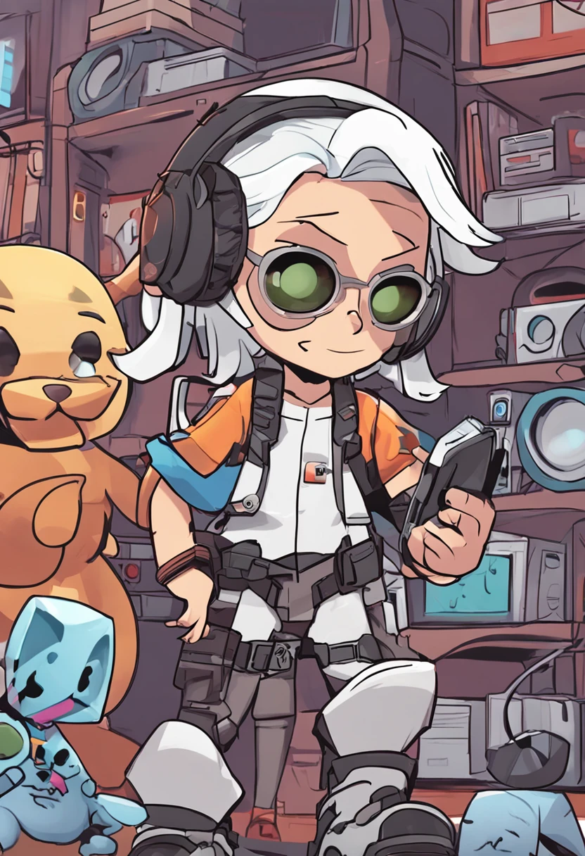dos desenhos animados com fones de ouvido e um colete com um d sobre ele, Avatar de videogame, personagem de videogame, Avatar do jogo 2D do corpo superior, video game character, digital character illustration, personagem do jogo, personagem estilo anime, advanced digital chibi art, Caractere mesclado, design your own avatar, Caricato e simplista, Personagem digital, hero 2 d fanart artsation, estilo vetorial cartunesco