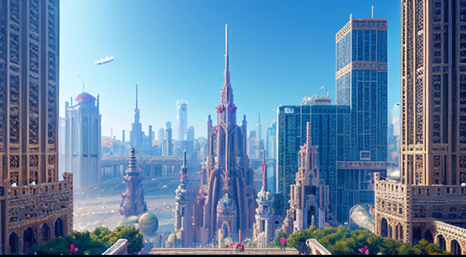 pixel game，scenography，fantastical scenes，Space City，levitating， Pixel art #pixelart