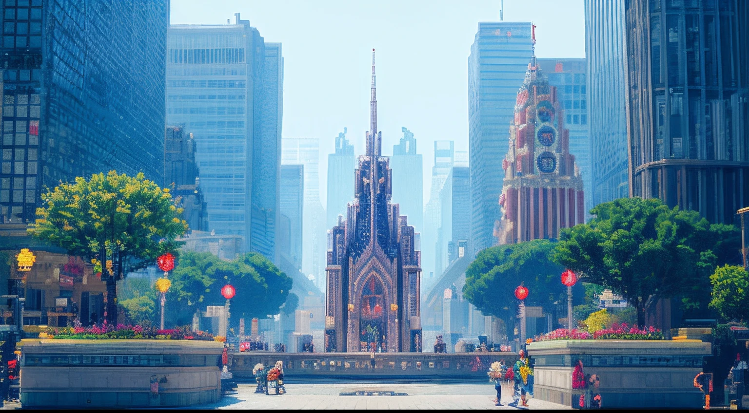 pixel game,scenography,fantastical scenes,Space City,levitating, Pixel art #pixelart