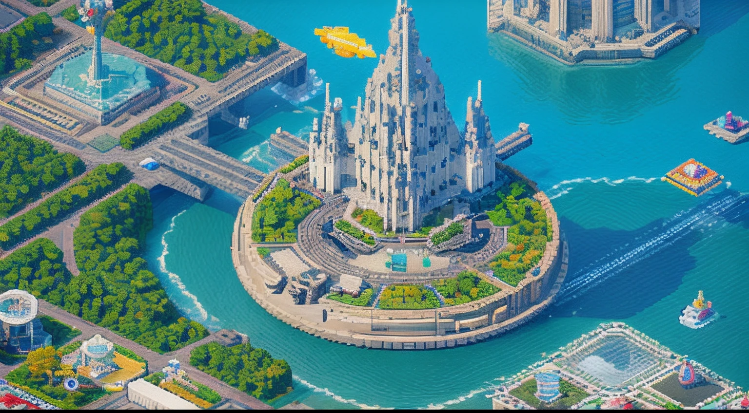 pixel game，scenography，fantastical scenes，Space City，levitating， Pixel art #pixelart