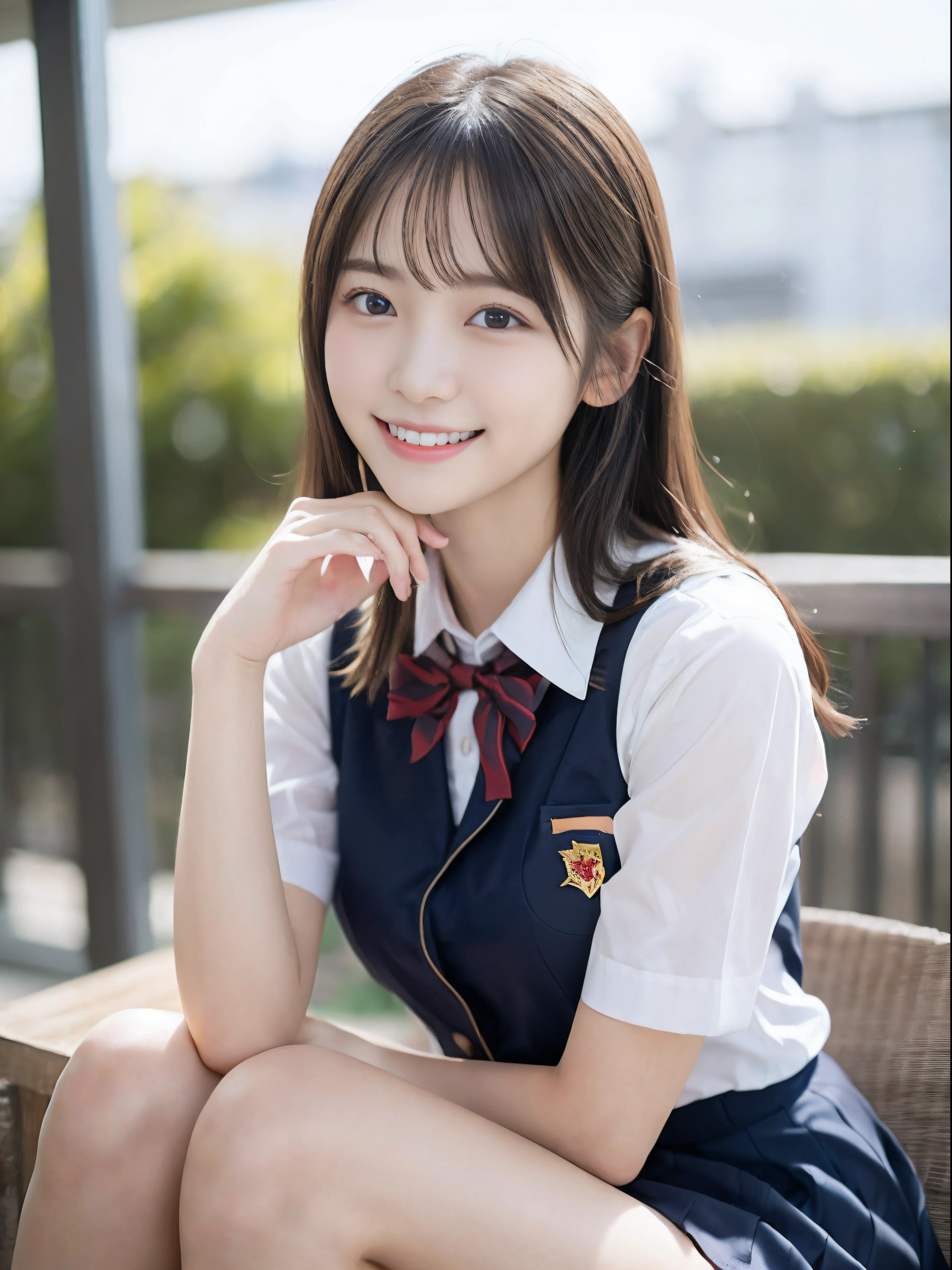 (Close up portrait of girl with slender small breasts in high school uniform:1.3)、(e litrl looking at me and smiling: 1.5)、(without background:1.3)、(tre anatomically correct:1.3)、(complete hands:1.3)、(complete fingers:1.3)、Photorealsitic、Raw photography、masutepiece、top-quality、Hi-Res、delicate and pretty、face perfect、Beautiful detailed eyes、Fair skin、Real Human Skin、pores、((thin legs))、(Dark hair)