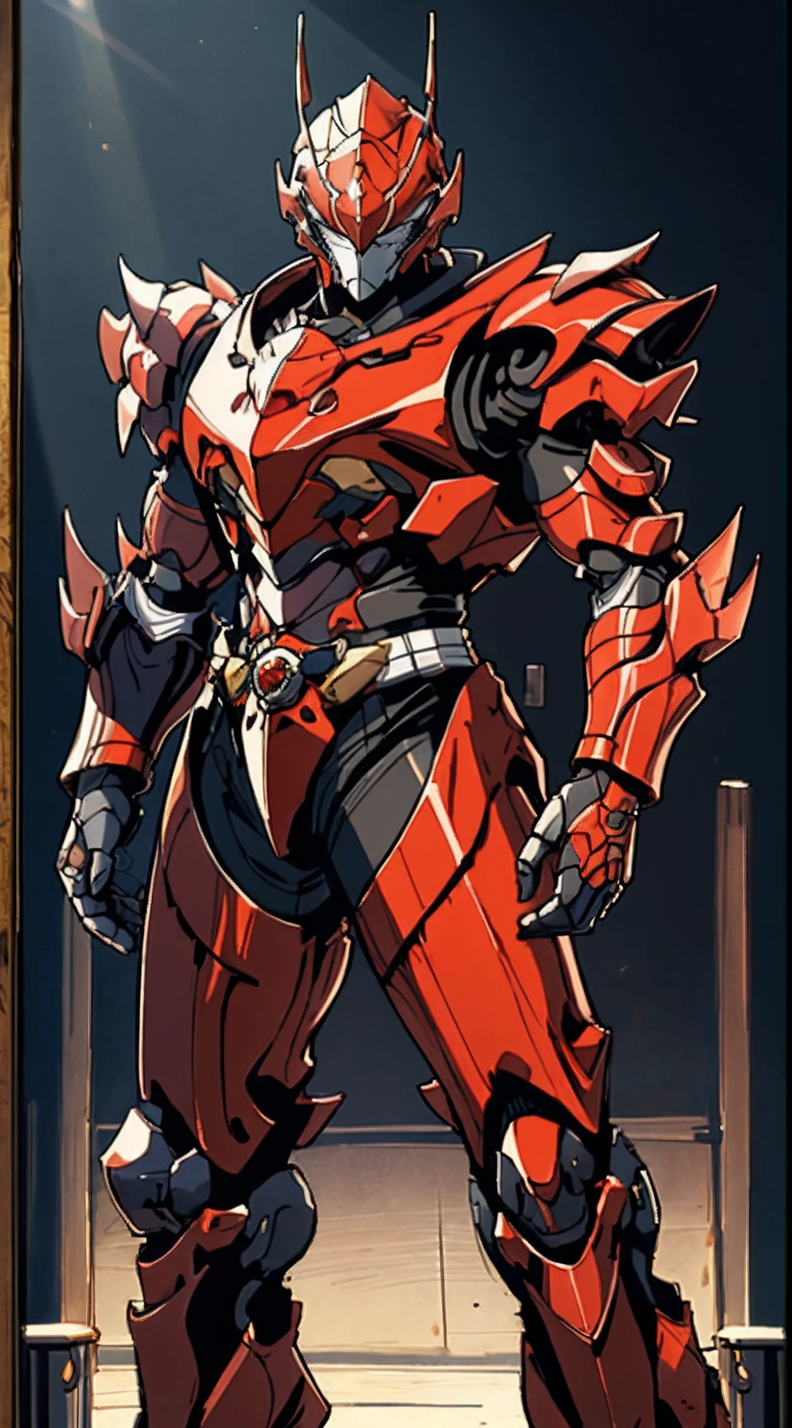 A man wearing a full-face helmet that covers most of his face, adorned in a biomimetic fantasy-style armor, the predominant black color is accented with red textures in the design this character embodies a finely crafted fantasy-style armored warrior design in anime, ((character concept art)), full body character drawing, high definition, best quality, ultra-detailed, extremely delicate, anatomically correct, symmetrical face, extremely detailed eyes and face, high quality eyes, creativity, RAW photo, UHD, 16k, (Natural light, cinematic lighting, masterpiece:1.5)