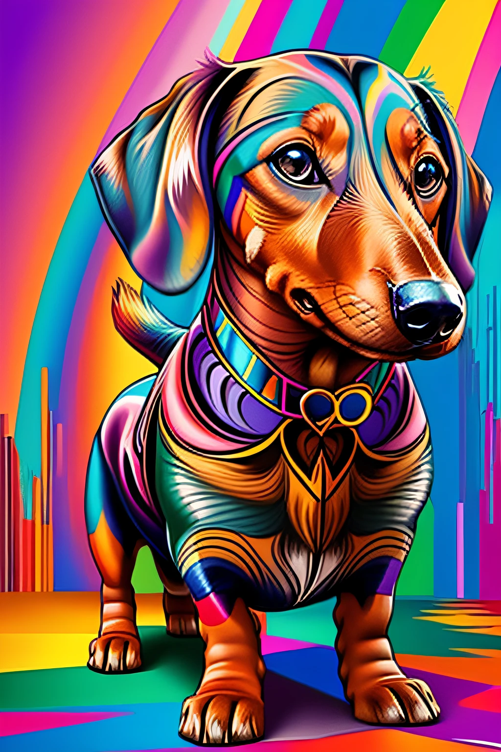 (Dachshund )),  Eduardo Kobra acolchoamento ,multidimensional geometric PORTRAIT wall, arte, chibi,
yang016k, lindo, colorido,
obras-primas, qualidade superior, melhor qualidade, arte oficial, beautiful and aesthetic,