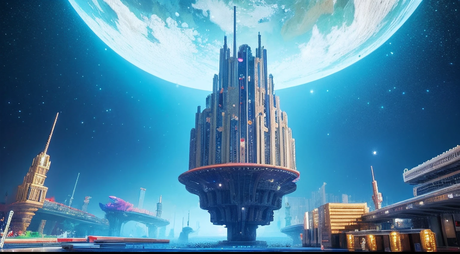 pixel game，scenography，fantastical scenes，Space City，levitating， Pixel art #pixelart