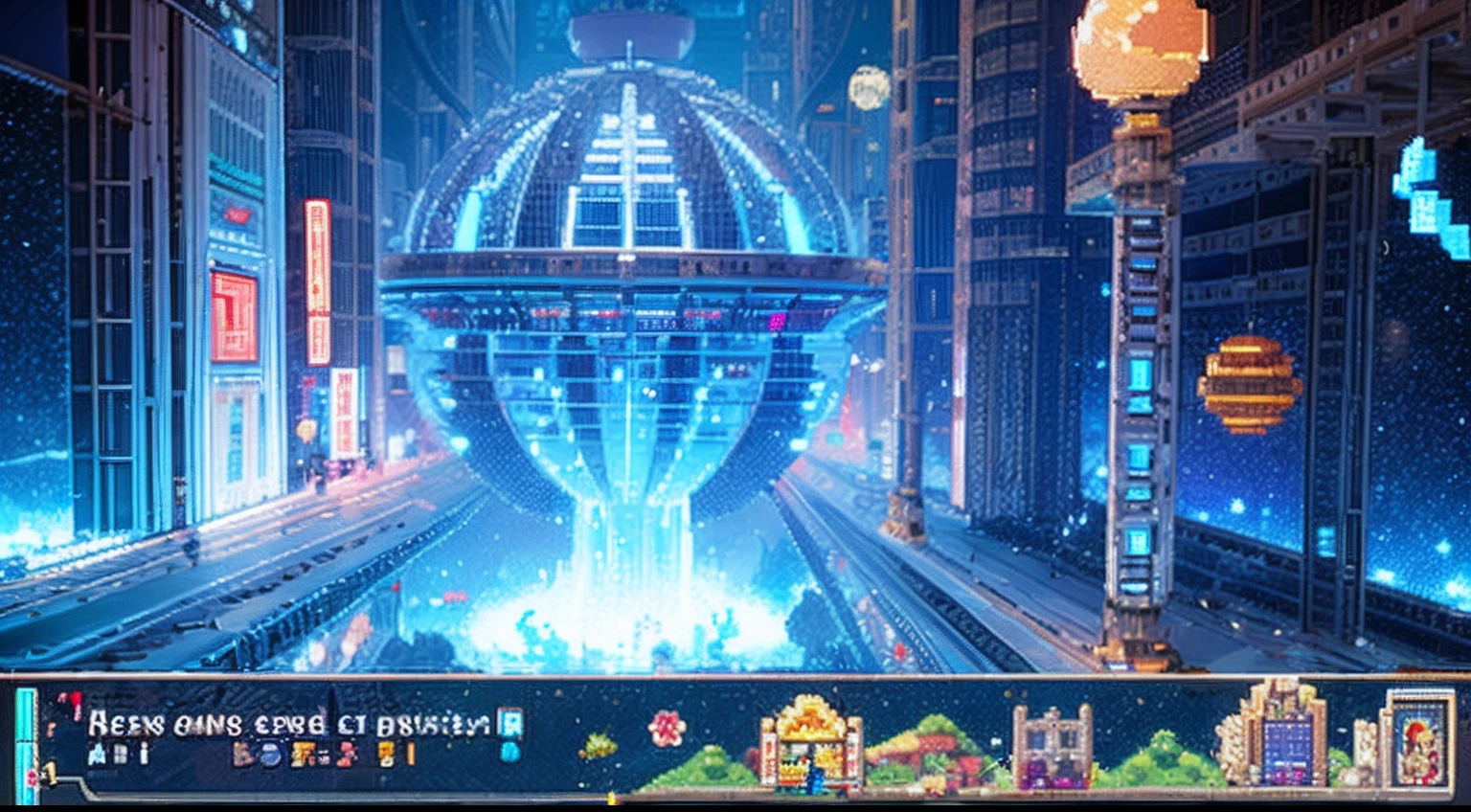 pixel game,scenography,fantastical scenes,Space City,levitating, Pixel art #pixelart