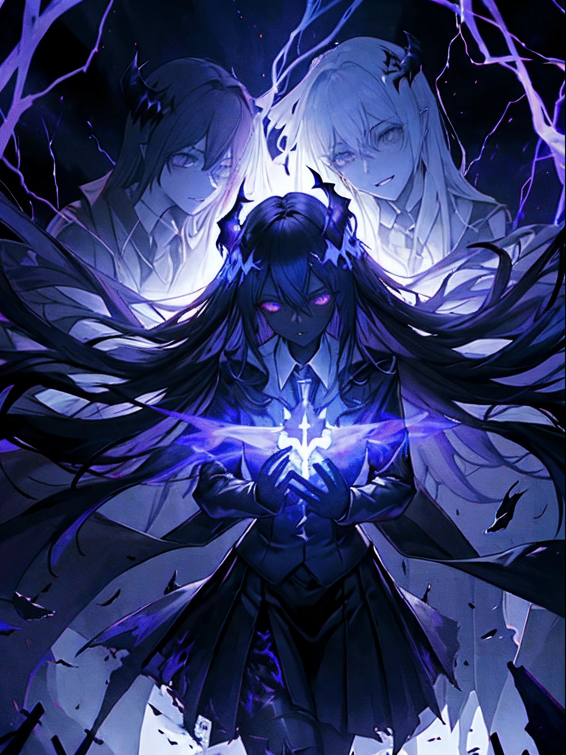 (dark skin), (demon horns), large breasts,
Immortal temptation takes over my mind
Condemned
Fallen weak on my knees, summon the strength
Of mayhem
I am the storm that is approaching
Provoking black clouds in isolation
I am reclaimer of my name
Born in flames, I have been blessed
My family crest is a demon of death
Forsakened, I am awakened
A phoenix's ash in dark divine
Descending misery
Destiny chasing time
Inherit the nightmare, surrounded by fate
Can't run away
Keep walking the line between the light
Led astray
Through vacant halls I won't surrend5r
The truth rev5aled in eyes of ember
We fight through fire and ice forever
Two souls once lost, and now they remember
I am the storm that is approaching
Provoking black clouds and isolation
I am reclaimer of my name
Born in flames, I have been blessed
My family crest is a demon of death
Forsakened, I am awakened
A phoenix's ash in dark divine
Descending misery
Destiny chasing time
Disappear into the night
Lost shadows left behind
Obsession's pulling me
Fading, I've come to take what's mine
Lurking in the shadows under veil of night
Constellations of blood pirouette
Dancing through the graves of those who stand at my feet
Dreams of the black throne I keep on repeat
A derelict of darkness, summoned from the ashes
The puppetmaster congregates all the masses
Pulling strings, twisting minds as blades hit
You want this power? Then come try and take it
Beyond the tree
Fire burns
Secret love
Bloodline yearns
Dark minds embrace
Crimson joy
Does your dim heart
Heal or destroy?
Bury the light deep within
Cast aside, there's no coming home
We're burning chaos in the wind
Drifting in the ocean all alone
