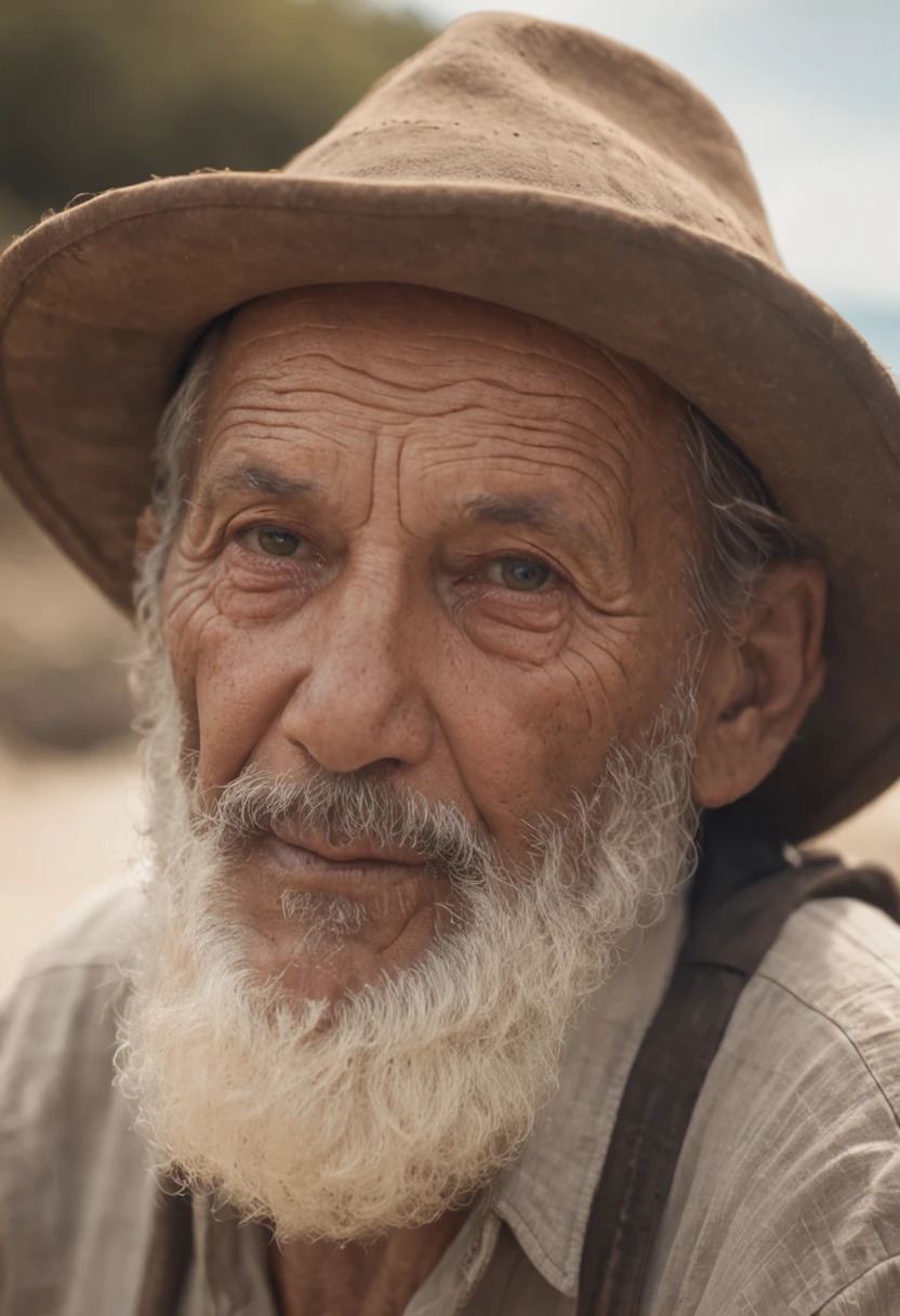 "Viejo pescador,feliz, professional colour grading, sombras suaves, Clean sharp focus, cinematographic photography"