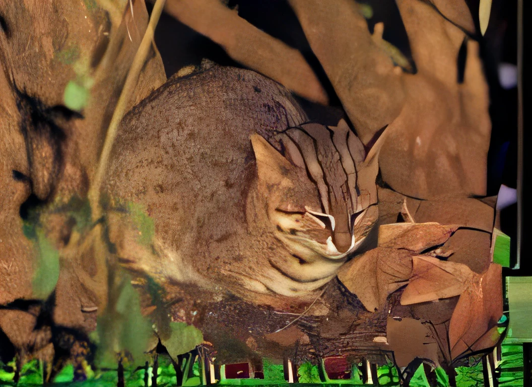 There is a cat sitting in the dirt, Sand Cat, tabaxi male, Cat in the forest, cat photo, Hisashi, tabaxi, Gaturo, Cheshire Cat, Broad shoulder, Gold leaf sieving machine, Often described as flame-like, by Robert Brackman, Sauvage, zora, Wild Scene